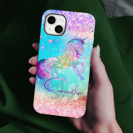 Niedliches Einhorn-Rosa Glitzer Regenbogenaqua Mon Case-Mate iPhone 14 Hülle