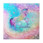 Niedliches Einhorn-Rosa Glitzer Regenbogenaqua Mon Fliese<br><div class="desc">Niedliche Einhorn Rosa Glitzer Regenbogenaqua Monogramm Keramik Kachel. Fügen Sie Ihrem Zuhause-Büro oder Studentenwohnheim eine Touch Glitzer und Glanz mit dieser personalisierten Keramik. Um es etwas Besonderes zu machen, ist es auch mit Monogramm und personalisiert. Klicken Sie auf den Link "Weiter anpassen" und verwenden Sie das Design-Tool, um das Design...</div>