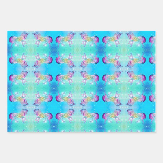 Niedliches Einhorn-Rosa Glitzer Regenbogenaqua Mon Geschenkpapier Set (Vorderseite 3)