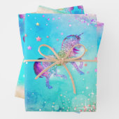Niedliches Einhorn-Rosa Glitzer Regenbogenaqua Mon Geschenkpapier Set (Beispiel)