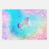 Niedliches Einhorn-Rosa Glitzer Regenbogenaqua Mon Geschenkpapier Set (Vorderseite)