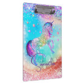 Niedliches Einhorn-Rosa Glitzer Regenbogenaqua Mon Klemmbrett (Rechts)