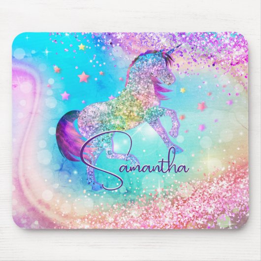 Niedliches Einhorn-Rosa Glitzer Regenbogenaqua Mon Mousepad (Vorne)