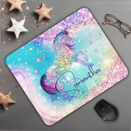 Niedliches Einhorn-Rosa Glitzer Regenbogenaqua Mon Mousepad