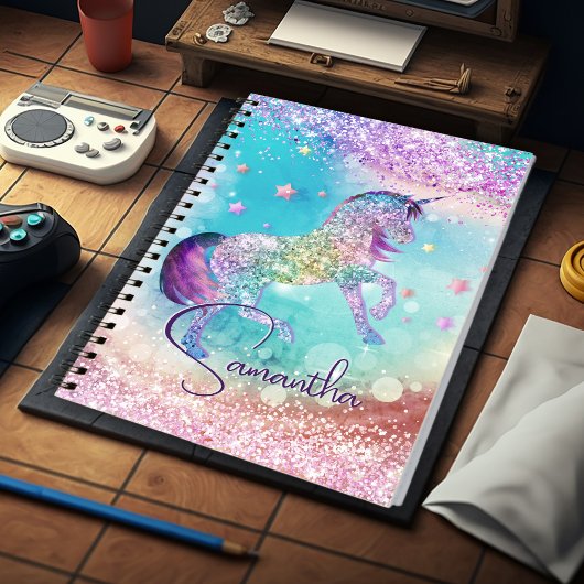 Niedliches Einhorn-Rosa Glitzer Regenbogenaqua Mon Notizblock