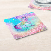 Niedliches Einhorn-Rosa Glitzer Regenbogenaqua Mon Rechteckiger Pappuntersetzer (angewinkelt)
