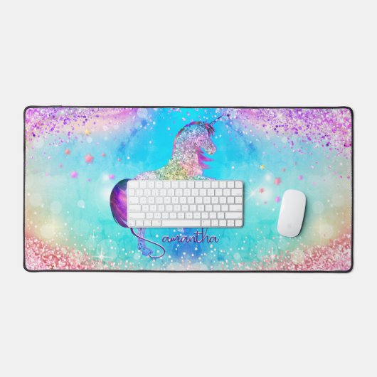 Niedliches Einhorn-Rosa Glitzer Regenbogenaqua Mon Schreibtischunterlage (Tastatur & Maus)