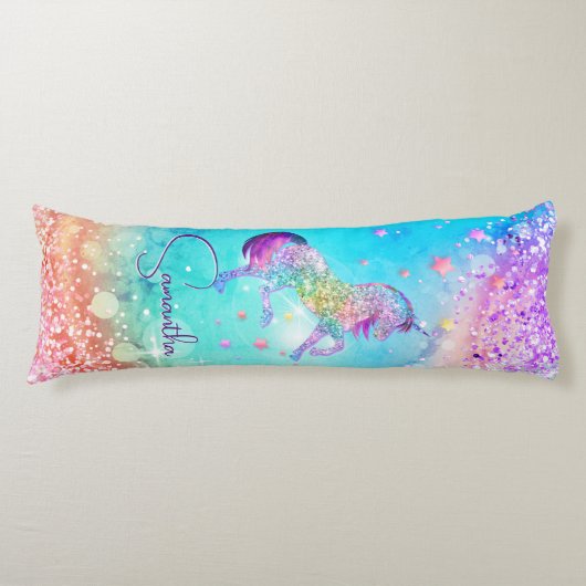 Niedliches Einhorn-Rosa Glitzer Regenbogenaqua Mon Seitenschläferkissen (Vorderseite)
