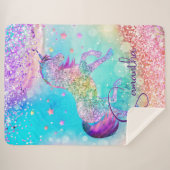 Niedliches Einhorn-Rosa Glitzer Regenbogenaqua Mon Sherpadecke (Vorderseite (Horizontal))