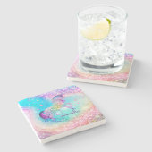 Niedliches Einhorn-Rosa Glitzer Regenbogenaqua Mon Steinuntersetzer (Seitenansicht)