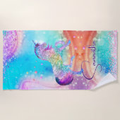 Niedliches Einhorn-Rosa Glitzer Regenbogenaqua Mon Strandtuch (Vorderseite)