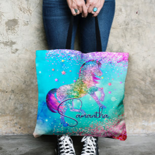 Niedliches Einhorn-Rosa Glitzer Regenbogenaqua Mon Tasche