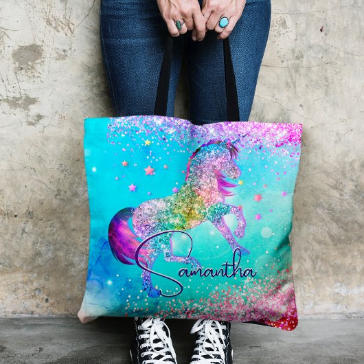 Niedliches Einhorn-Rosa Glitzer Regenbogenaqua Mon Tasche