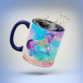 Niedliches Einhorn-Rosa Glitzer Regenbogenaqua Mon Tasse