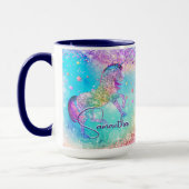 Niedliches Einhorn-Rosa Glitzer Regenbogenaqua Mon Tasse (Links)