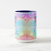 Niedliches Einhorn-Rosa Glitzer Regenbogenaqua Mon Tasse (Zentrum)
