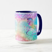 Niedliches Einhorn-Rosa Glitzer Regenbogenaqua Mon Tasse (VorderseiteRechts)