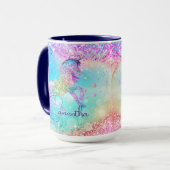 Niedliches Einhorn-Rosa Glitzer Regenbogenaqua Mon Tasse (Vorderseite Links)