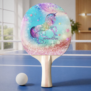 Niedliches Einhorn-Rosa Glitzer Regenbogenaqua Mon Tischtennis Schläger