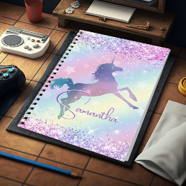 Niedliches Einhorn-Rosa Glitzer Regenbogenart Mono Notizblock