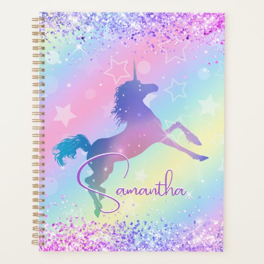 Niedliches Einhorn-Rosa Glitzer Regenbogenart Mono Planer (Vorderseite)