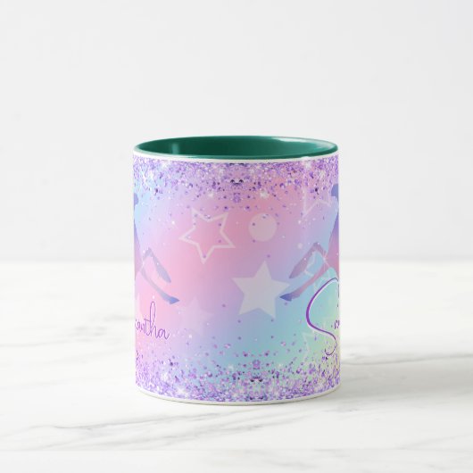 Niedliches Einhorn-Rosa Glitzer Regenbogenart Mono Tasse (Zentrum)