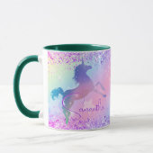 Niedliches Einhorn-Rosa Glitzer Regenbogenart Mono Tasse (Links)