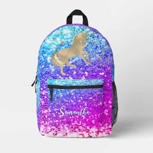 Niedliches Einhorn-Rosa Glitzer Regenbogengold Mon Bedruckter Rucksack (Vorderseite)