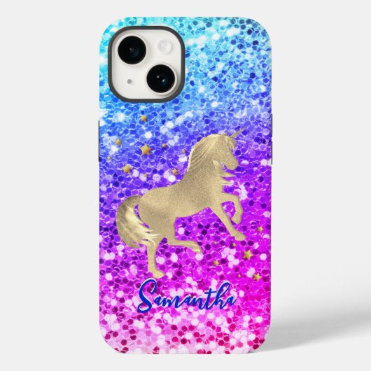 Niedliches Einhorn-Rosa Glitzer Regenbogengold Mon Case-Mate iPhone Hülle (Rückseite)