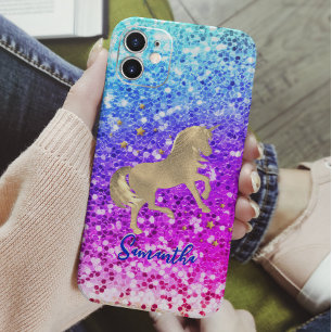 Niedliches Einhorn-Rosa Glitzer Regenbogengold Mon Case-Mate iPhone 14 Hülle