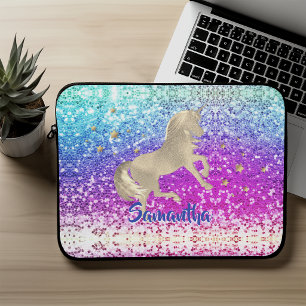 Niedliches Einhorn-Rosa Glitzer Regenbogengold Mon Laptopschutzhülle