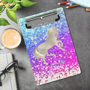 Niedliches Einhorn-Rosa Glitzer Regenbogengold Mon Mini Klemmbrett