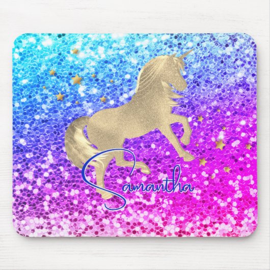 Niedliches Einhorn-Rosa Glitzer Regenbogengold Mon Mousepad (Vorne)