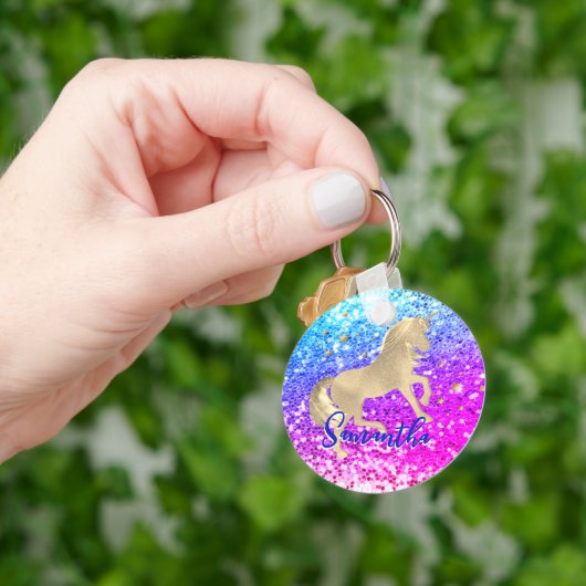 Niedliches Einhorn-Rosa Glitzer Regenbogengold Mon Schlüsselanhänger (Hand)