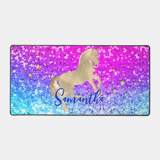 Niedliches Einhorn-Rosa Glitzer Regenbogengold Mon Schreibtischunterlage (Vorderseite)