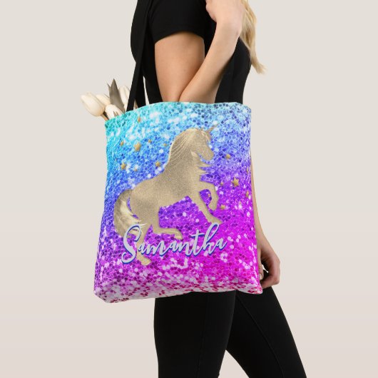 Niedliches Einhorn-Rosa Glitzer Regenbogengold Mon Tasche (Von Nahem)
