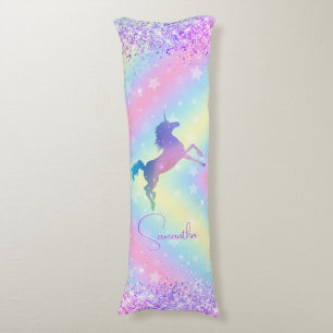 Niedliches Einhorn-Rosa Glitzer Regenbogenkunst Mo Seitenschläferkissen