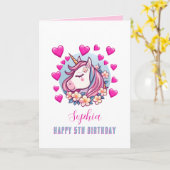 Niedliches Einhorn, rosa Herzen, jedes Alter zum G Karte (Gelbe Blume)