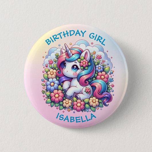 Niedliches Einhorn-Rosa-Mädchen Button (Vorderseite)