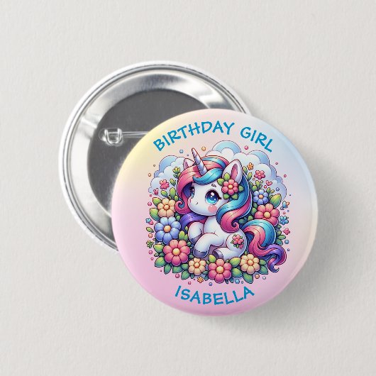 Niedliches Einhorn-Rosa-Mädchen Button (Vorne & Hinten)