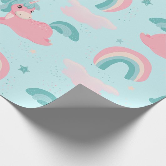 Niedliches Einhorn-Rosa- und Mintmuster Wrappin Geschenkpapier (Ecke)