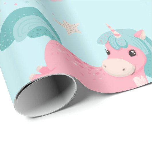 Niedliches Einhorn-Rosa- und Mintmuster Wrappin Geschenkpapier (Rolleneckpunkt)
