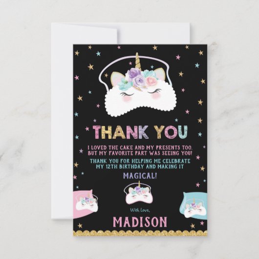 Niedliches Einhorn-Schlafmaske-Schlummerschlummler Dankeskarte (Vorderseite)