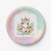 Niedliches Einhorn Sonnenblume 1. Geburtstag Pappteller (Vorderseite)