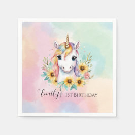Niedliches Einhorn Sonnenblume 1. Geburtstag Serviette