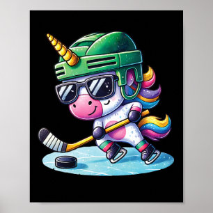 Niedliches Einhorn spielt Eishockey Kinder Jugendl Poster