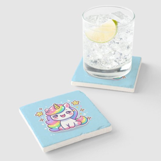 Niedliches Einhorn Steinuntersetzer (Seitenansicht)