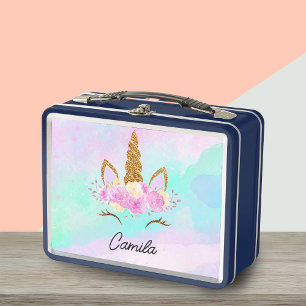 Niedliches Einhorn und Abstrakte Wasserfarbe Mit M Metall Brotdose