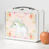 Niedliches Einhorn und Blume auf hellrosa Metall Brotdose (Beispiel)