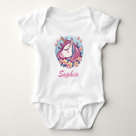 Niedliches Einhorn und Blume, Name personalisieren Baby Strampler